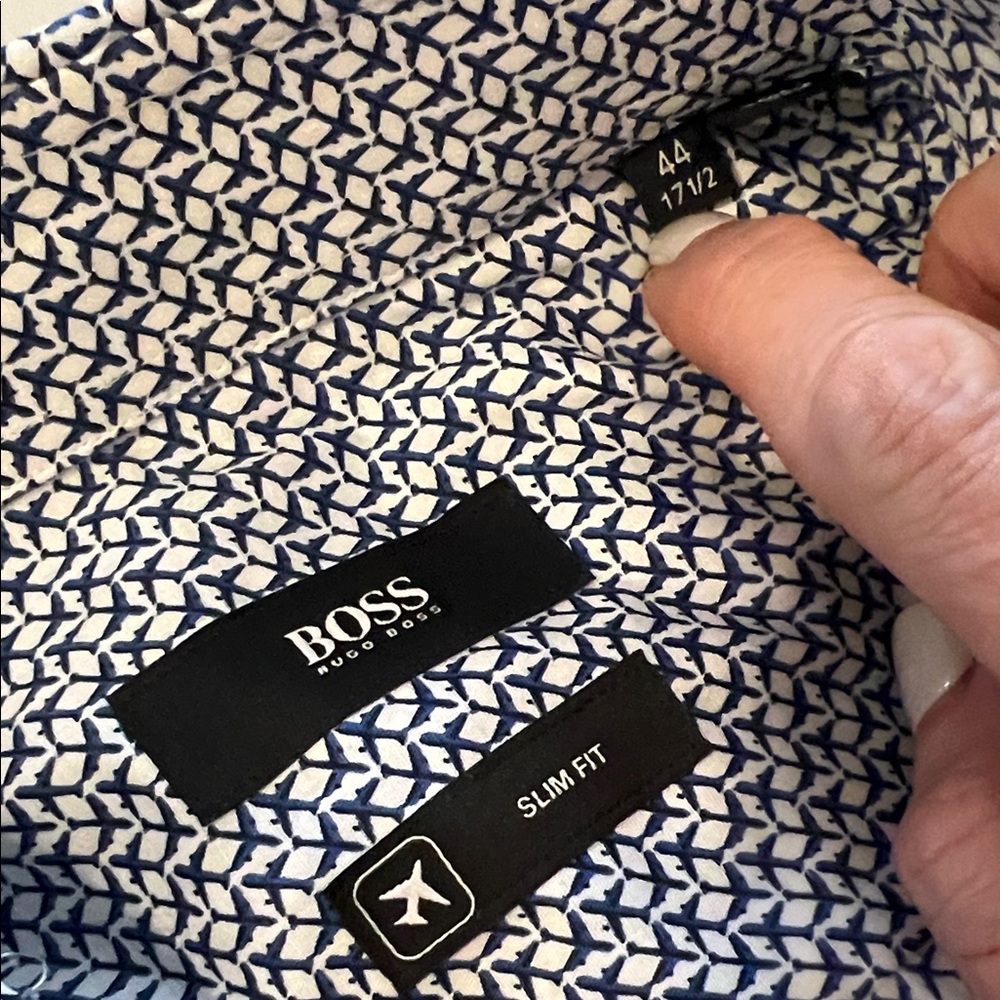 Boss Men's Navy and White Geometric Shirt - Picture 2 of 5